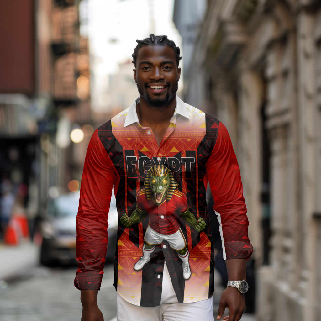 Personalized Egypt Soccer Sobek Crocodile Mascot Long Sleeve Button Shirt Pharaoh Mascot Egyptian Hieroglyphic