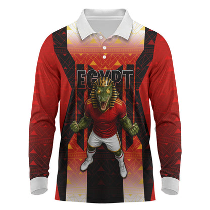 Personalized Egypt Soccer Sobek Crocodile Mascot Long Sleeve Polo Shirt Pharaoh Mascot Egyptian Hieroglyphic