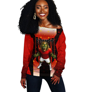 Personalized Egypt Soccer Sobek Crocodile Mascot Off Shoulder Sweater Pharaoh Mascot Egyptian Hieroglyphic