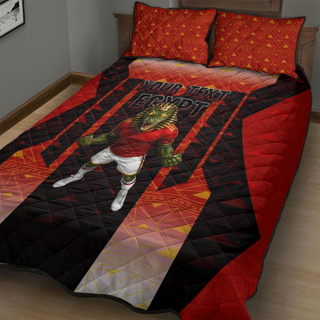 Personalized Egypt Soccer Sobek Crocodile Mascot Quilt Bed Set Pharaoh Mascot Egyptian Hieroglyphic