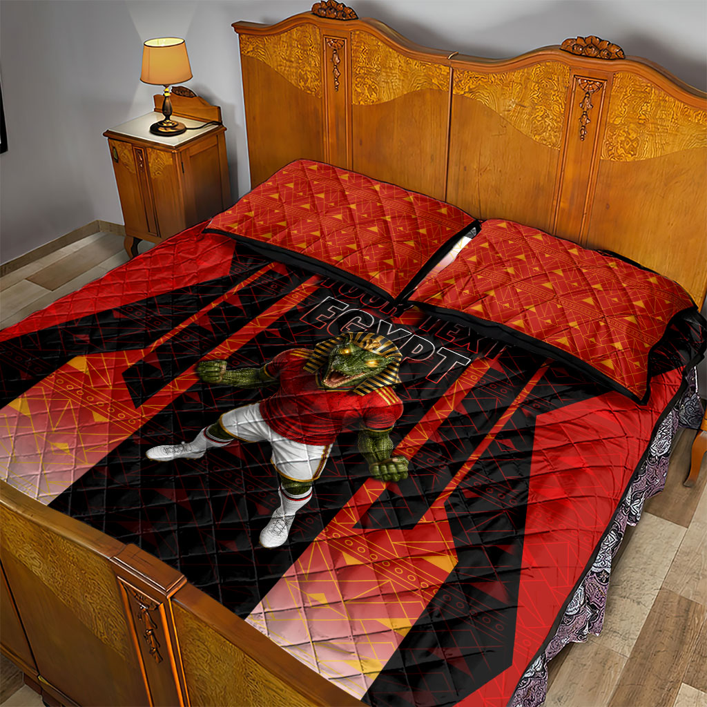 Personalized Egypt Soccer Sobek Crocodile Mascot Quilt Bed Set Pharaoh Mascot Egyptian Hieroglyphic