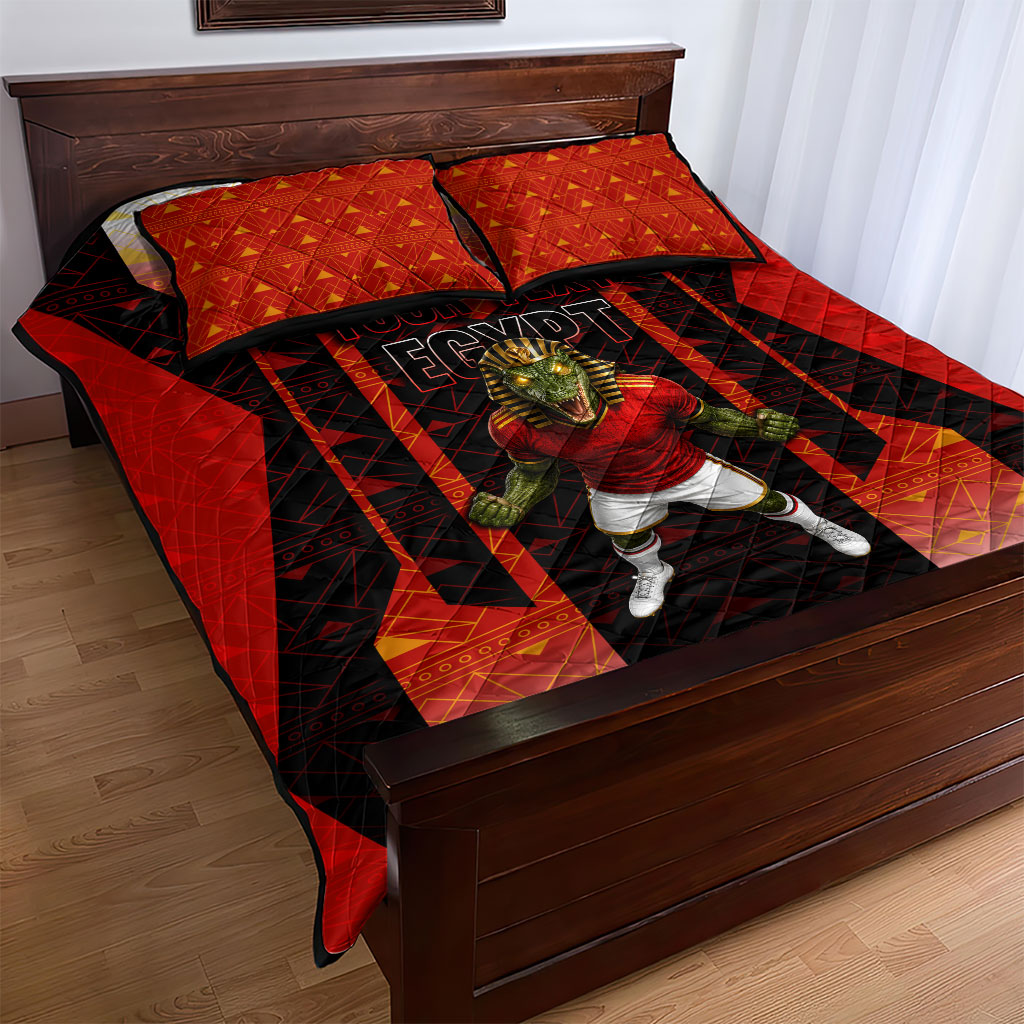 Personalized Egypt Soccer Sobek Crocodile Mascot Quilt Bed Set Pharaoh Mascot Egyptian Hieroglyphic