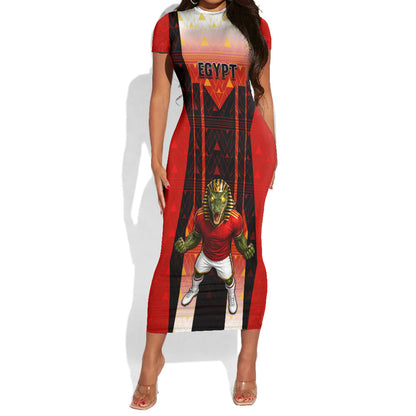 Personalized Egypt Soccer Sobek Crocodile Mascot Short Sleeve Bodycon Dress Pharaoh Mascot Egyptian Hieroglyphic