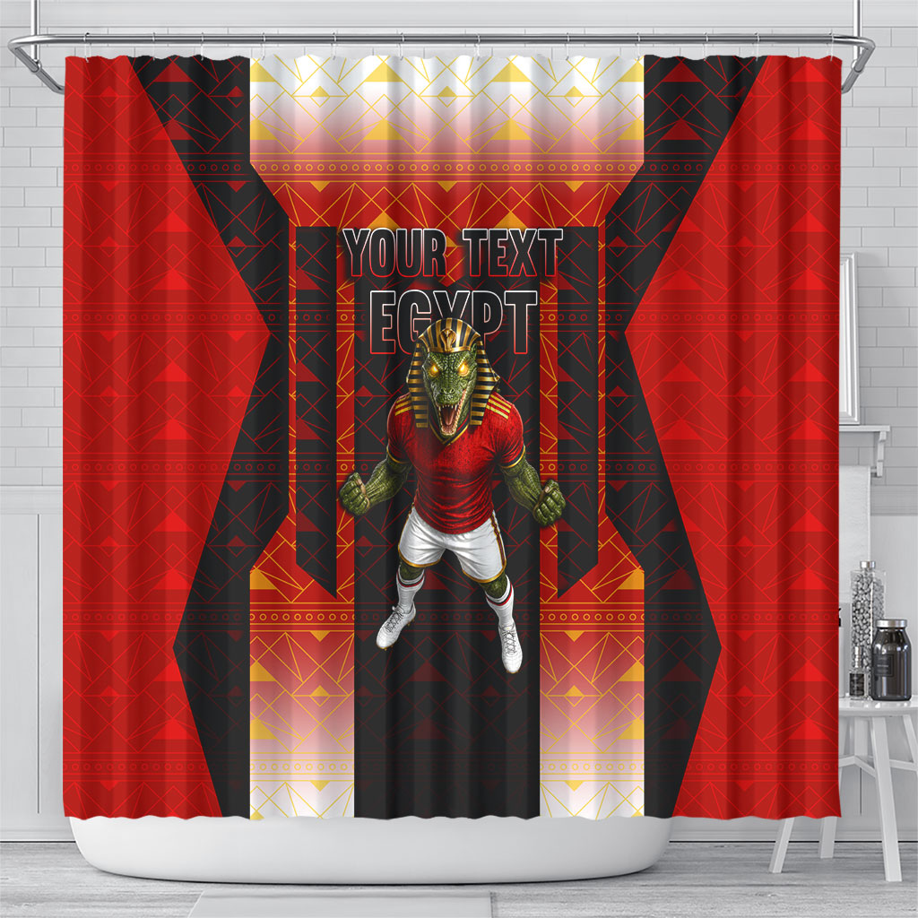 Personalized Egypt Soccer Sobek Crocodile Mascot Shower Curtain Pharaoh Mascot Egyptian Hieroglyphic
