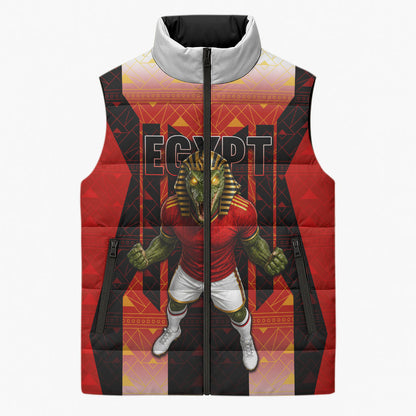 Personalized Egypt Soccer Sobek Crocodile Mascot Sleeveless Puffer Jacket Pharaoh Mascot Egyptian Hieroglyphic