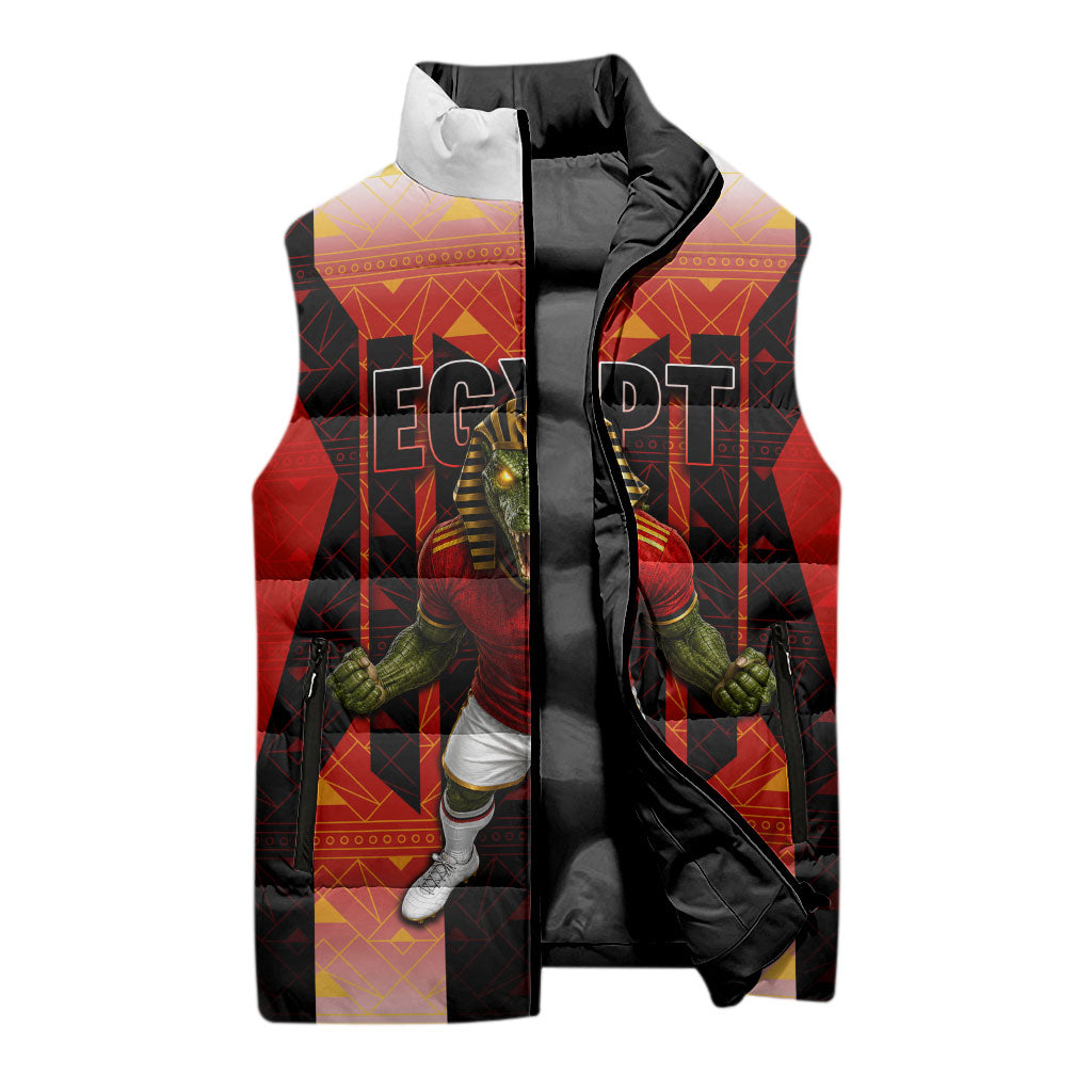 Personalized Egypt Soccer Sobek Crocodile Mascot Sleeveless Puffer Jacket Pharaoh Mascot Egyptian Hieroglyphic