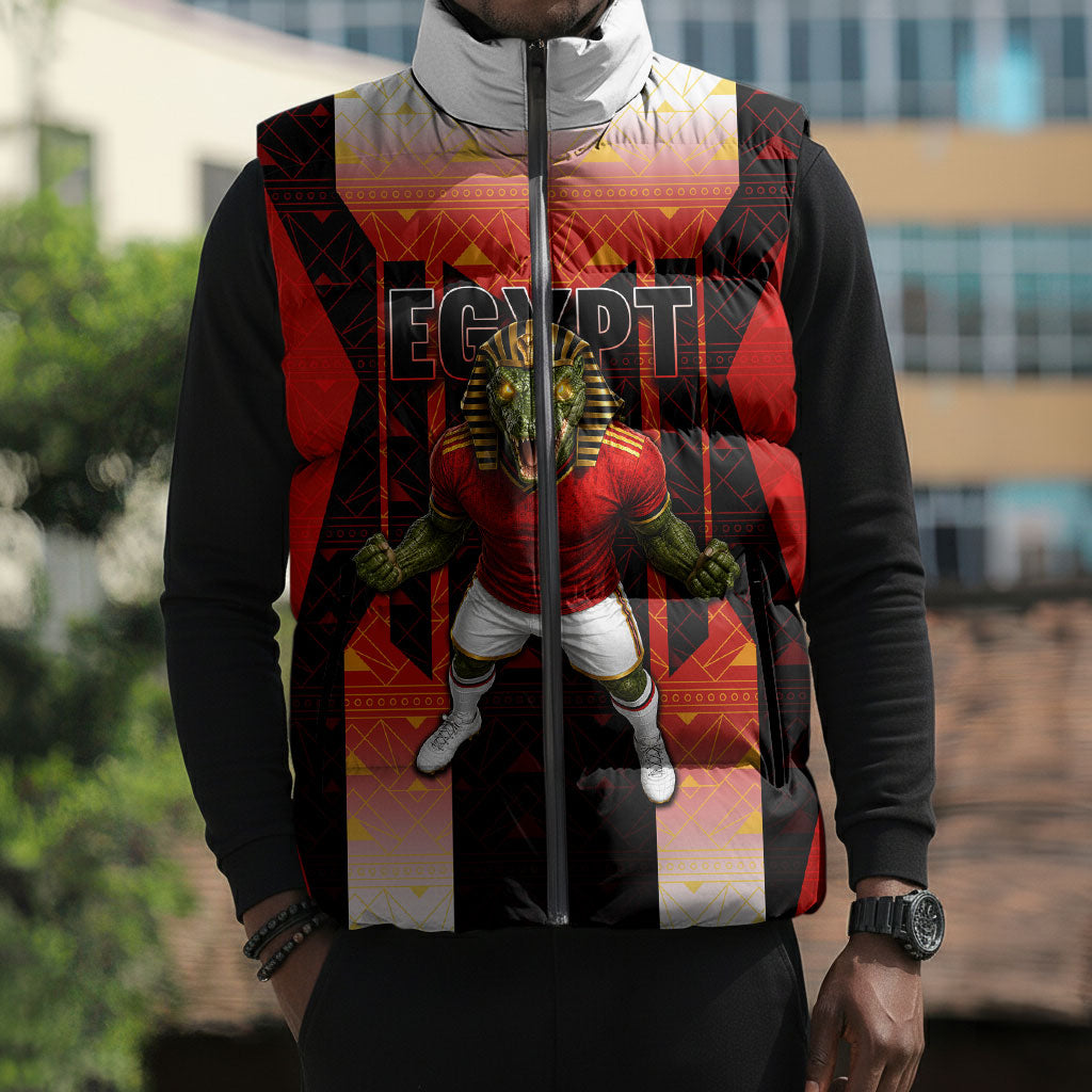 Personalized Egypt Soccer Sobek Crocodile Mascot Sleeveless Puffer Jacket Pharaoh Mascot Egyptian Hieroglyphic