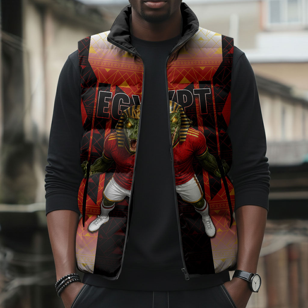 Personalized Egypt Soccer Sobek Crocodile Mascot Sleeveless Puffer Jacket Pharaoh Mascot Egyptian Hieroglyphic