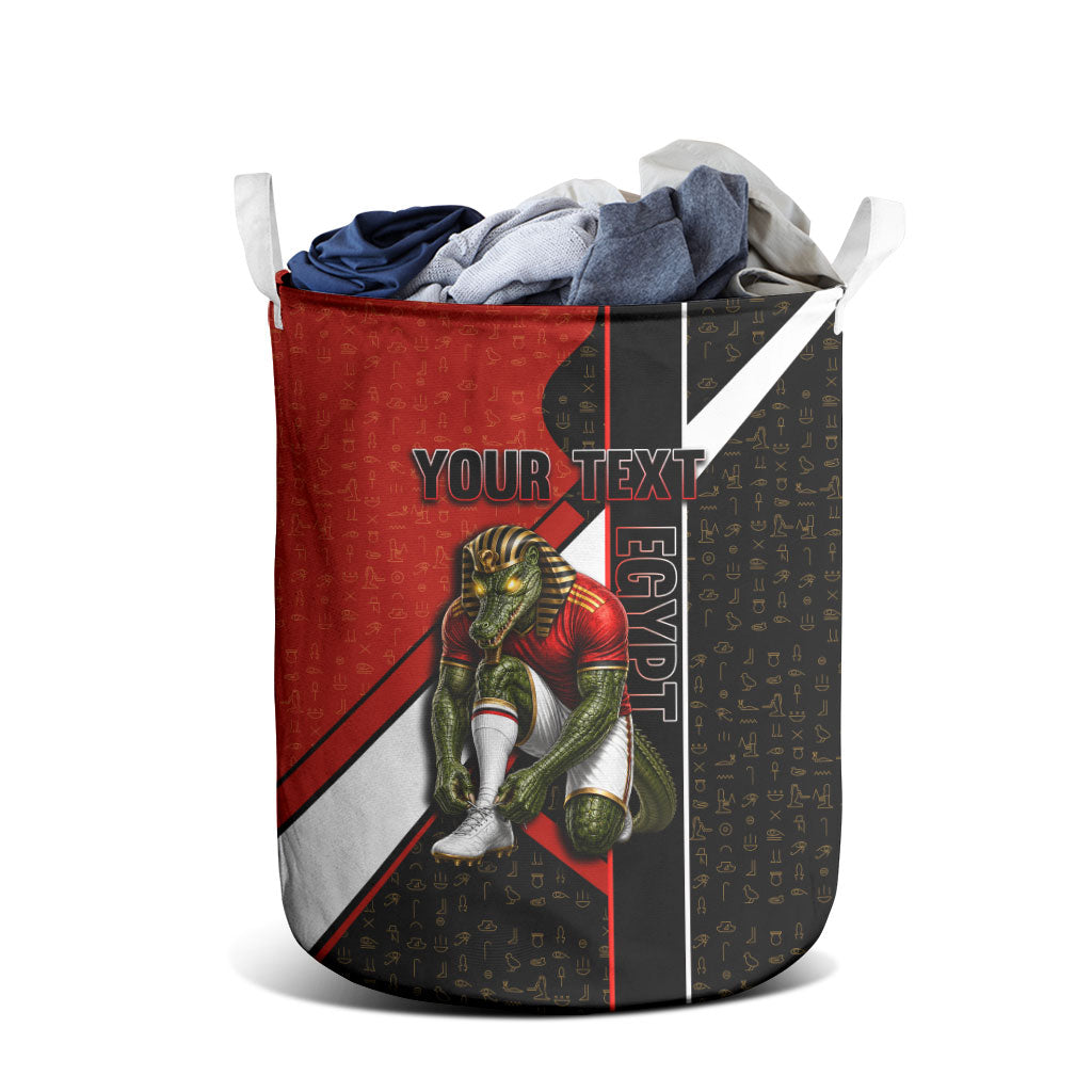 Personalized Egypt Soccer Sobek Crocodile Mascot Laundry Basket Ancient Egyptian Hieroglyphic Stripe