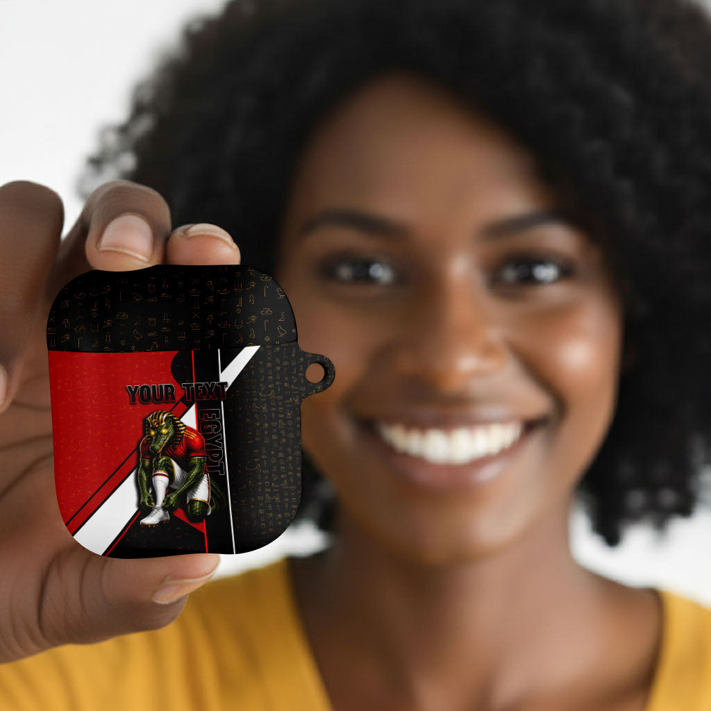 Personalized Egypt Soccer Sobek Crocodile Mascot AirPods Case Ancient Egyptian Hieroglyphic Stripe
