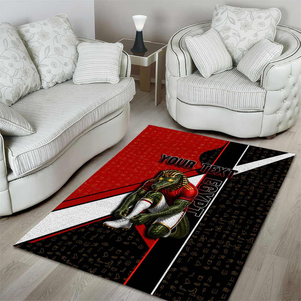 Personalized Egypt Soccer Sobek Crocodile Mascot Area Rug Ancient Egyptian Hieroglyphic Stripe