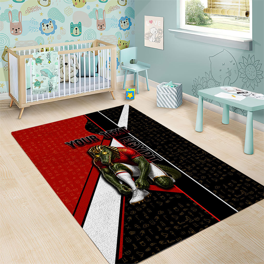 Personalized Egypt Soccer Sobek Crocodile Mascot Area Rug Ancient Egyptian Hieroglyphic Stripe