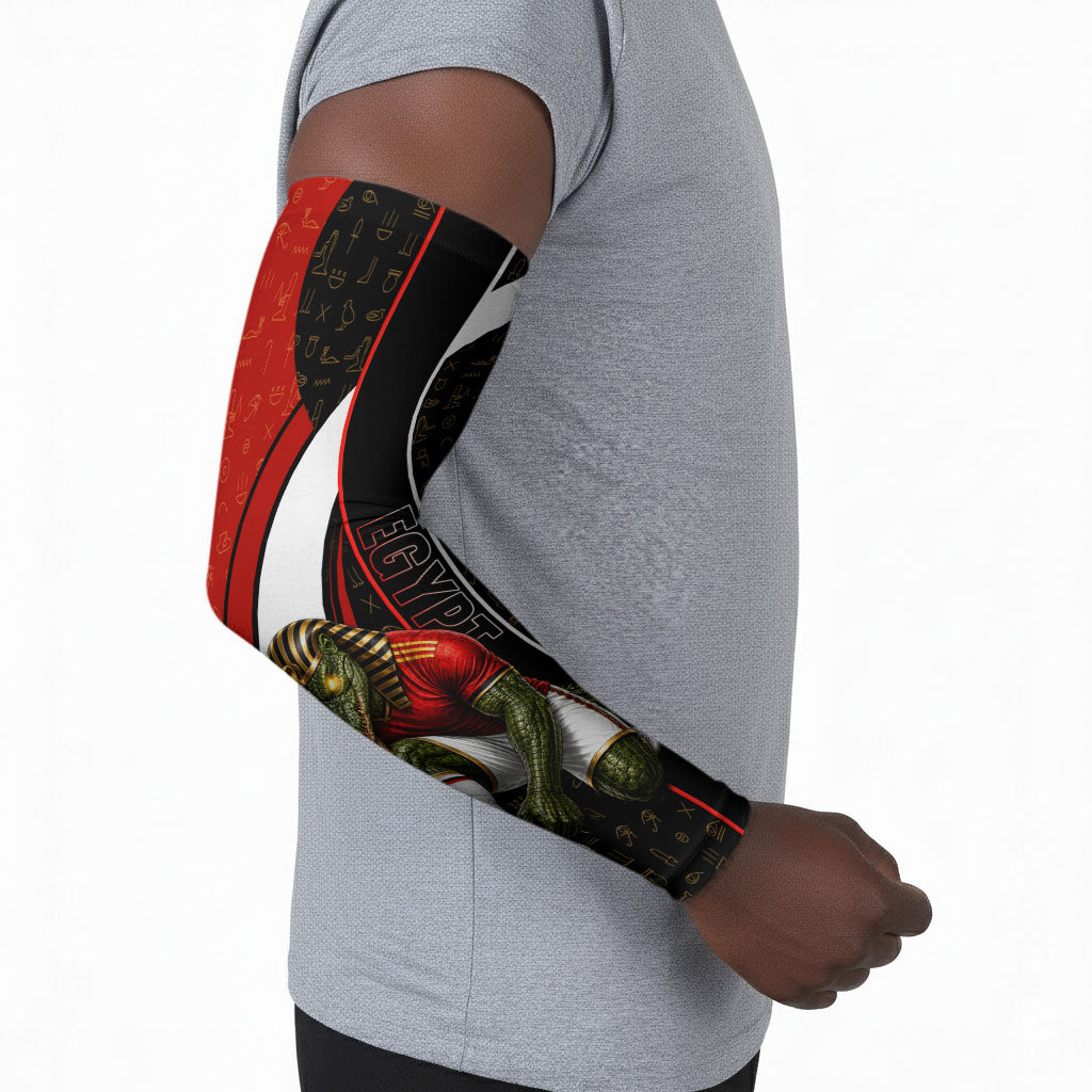 Personalized Egypt Soccer Sobek Crocodile Mascot Arm Sleeves Ancient Egyptian Hieroglyphic Stripe