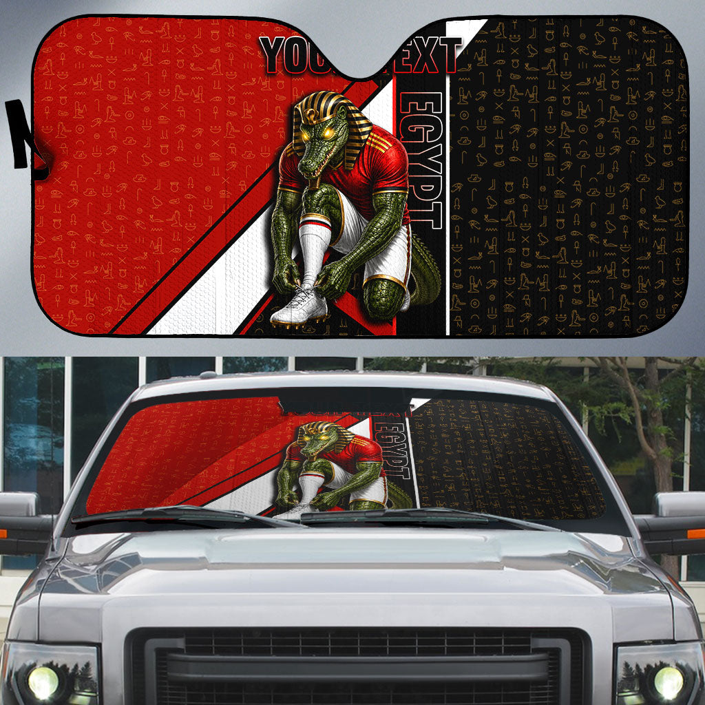 Personalized Egypt Soccer Sobek Crocodile Mascot Auto Sun Shade Ancient Egyptian Hieroglyphic Stripe