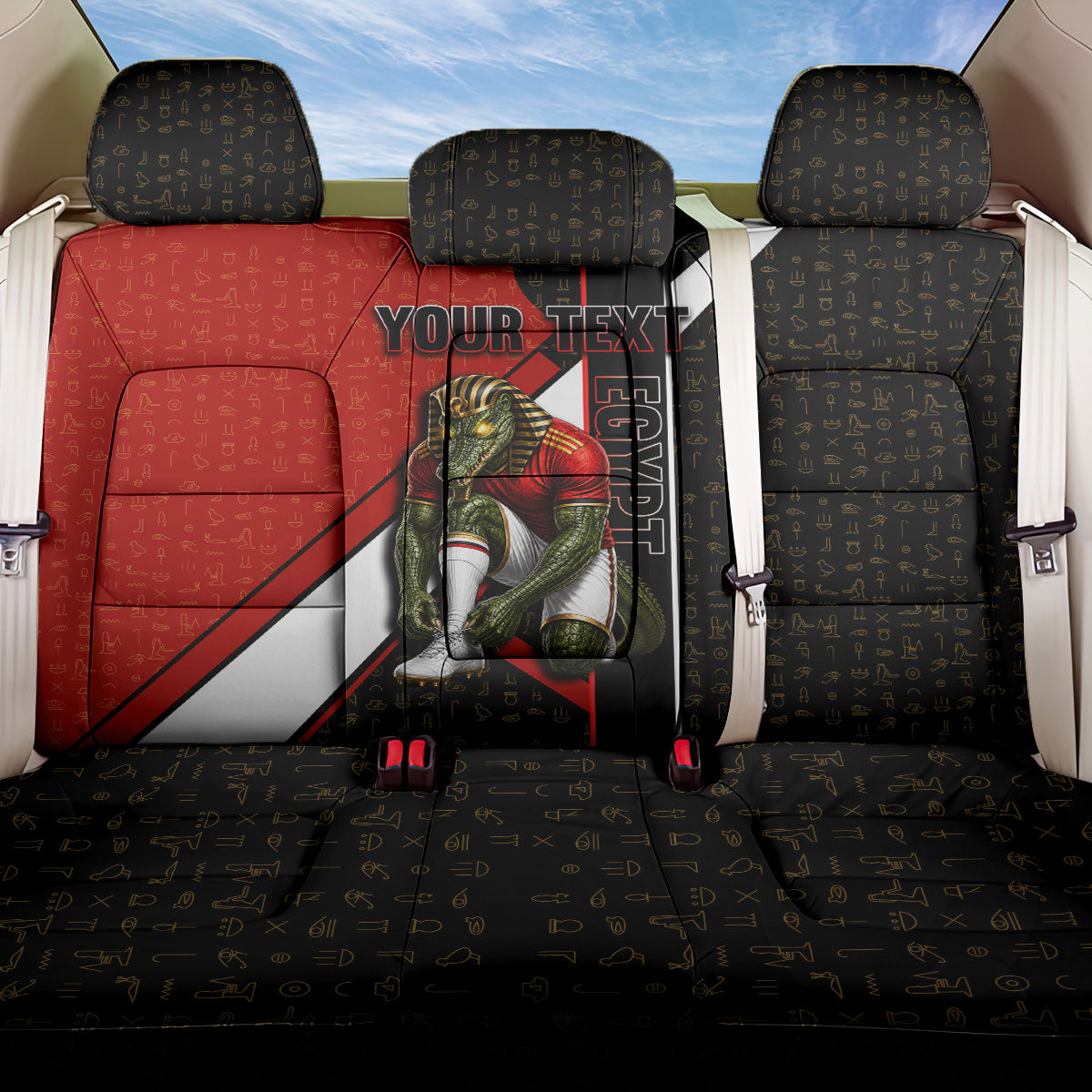 Personalized Egypt Soccer Sobek Crocodile Mascot Back Car Seat Cover Ancient Egyptian Hieroglyphic Stripe