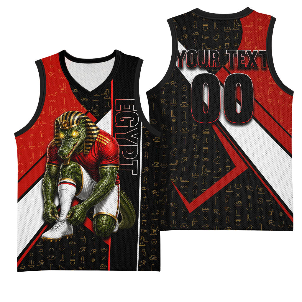Personalized Egypt Soccer Sobek Crocodile Mascot Basketball Jersey Ancient Egyptian Hieroglyphic Stripe