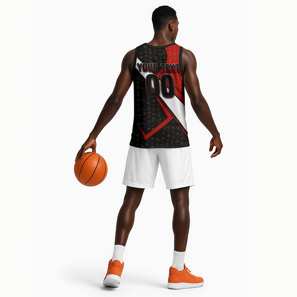 Personalized Egypt Soccer Sobek Crocodile Mascot Basketball Jersey Ancient Egyptian Hieroglyphic Stripe