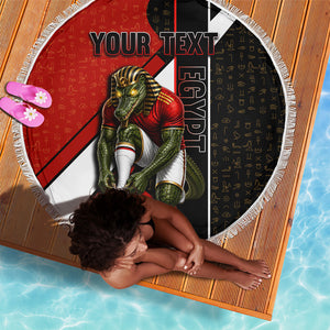 Personalized Egypt Soccer Sobek Crocodile Mascot Beach Blanket Ancient Egyptian Hieroglyphic Stripe