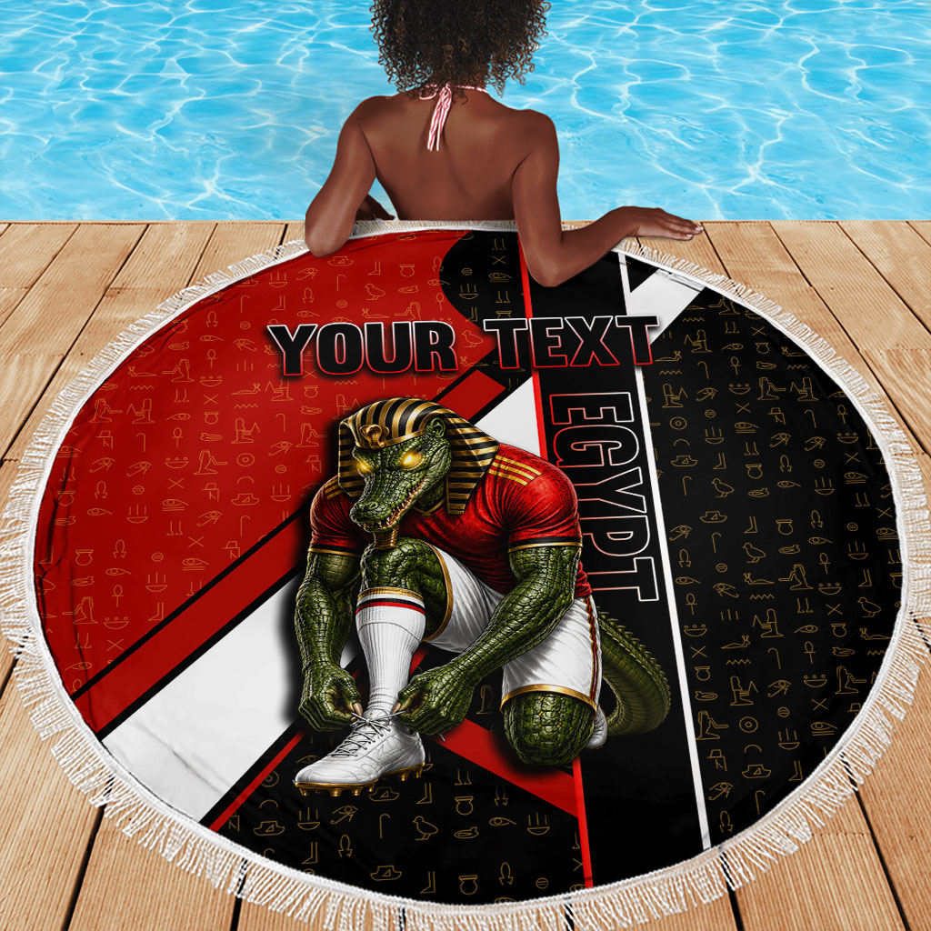 Personalized Egypt Soccer Sobek Crocodile Mascot Beach Blanket Ancient Egyptian Hieroglyphic Stripe