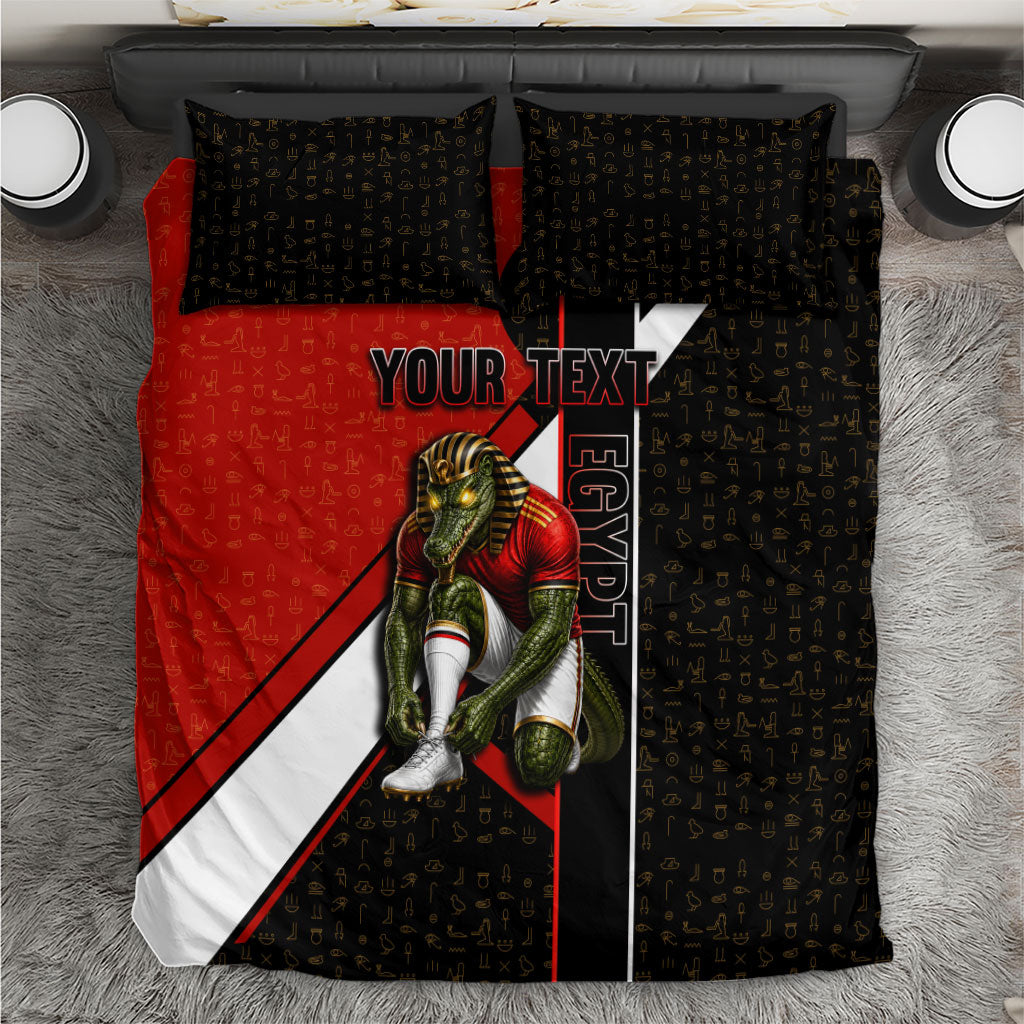 Personalized Egypt Soccer Sobek Crocodile Mascot Bedding Set Ancient Egyptian Hieroglyphic Stripe