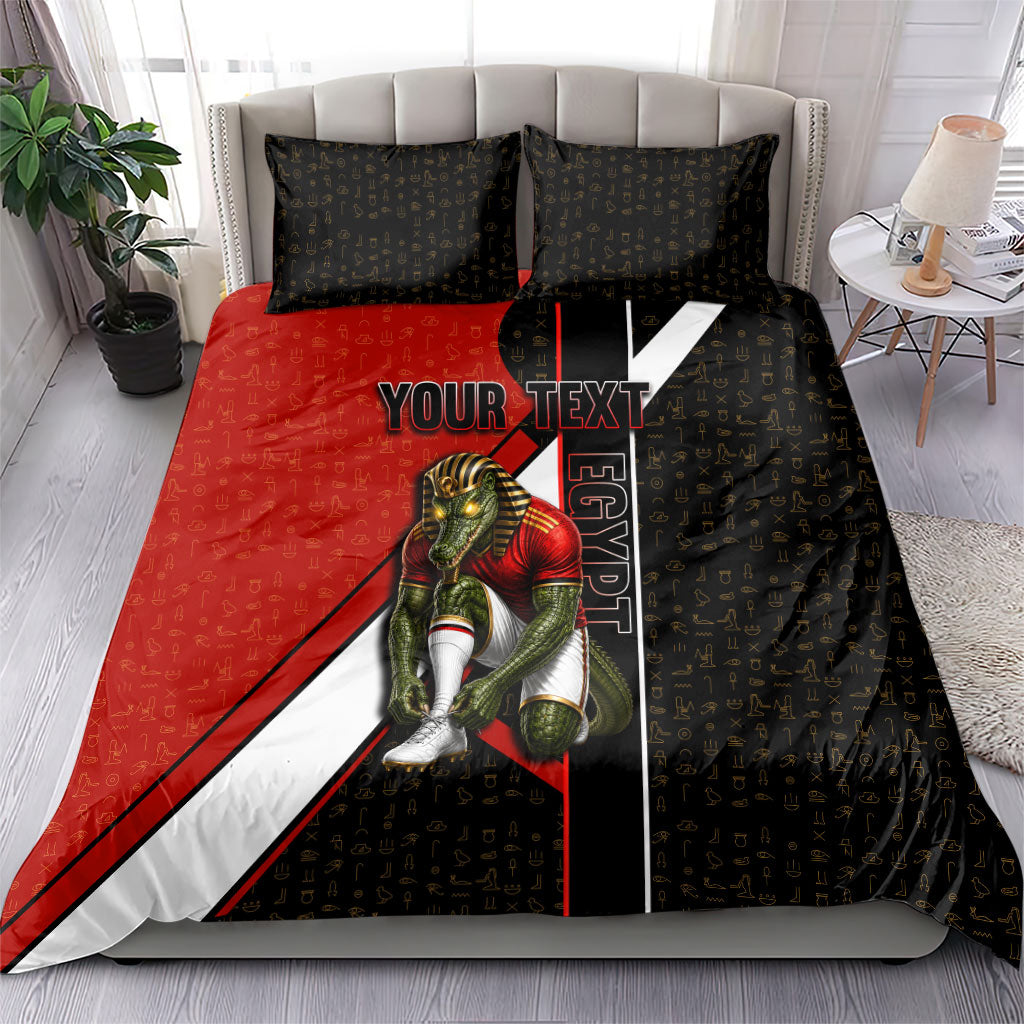 Personalized Egypt Soccer Sobek Crocodile Mascot Bedding Set Ancient Egyptian Hieroglyphic Stripe