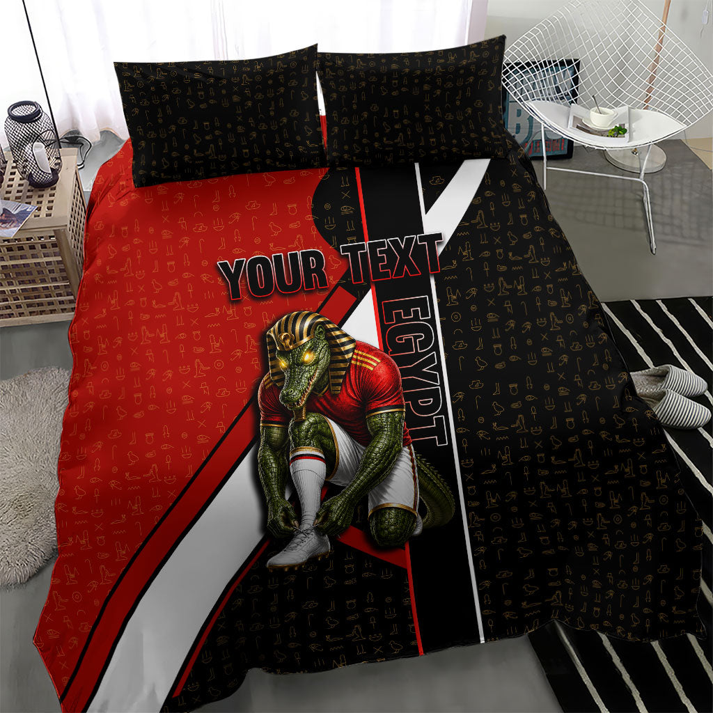 Personalized Egypt Soccer Sobek Crocodile Mascot Bedding Set Ancient Egyptian Hieroglyphic Stripe