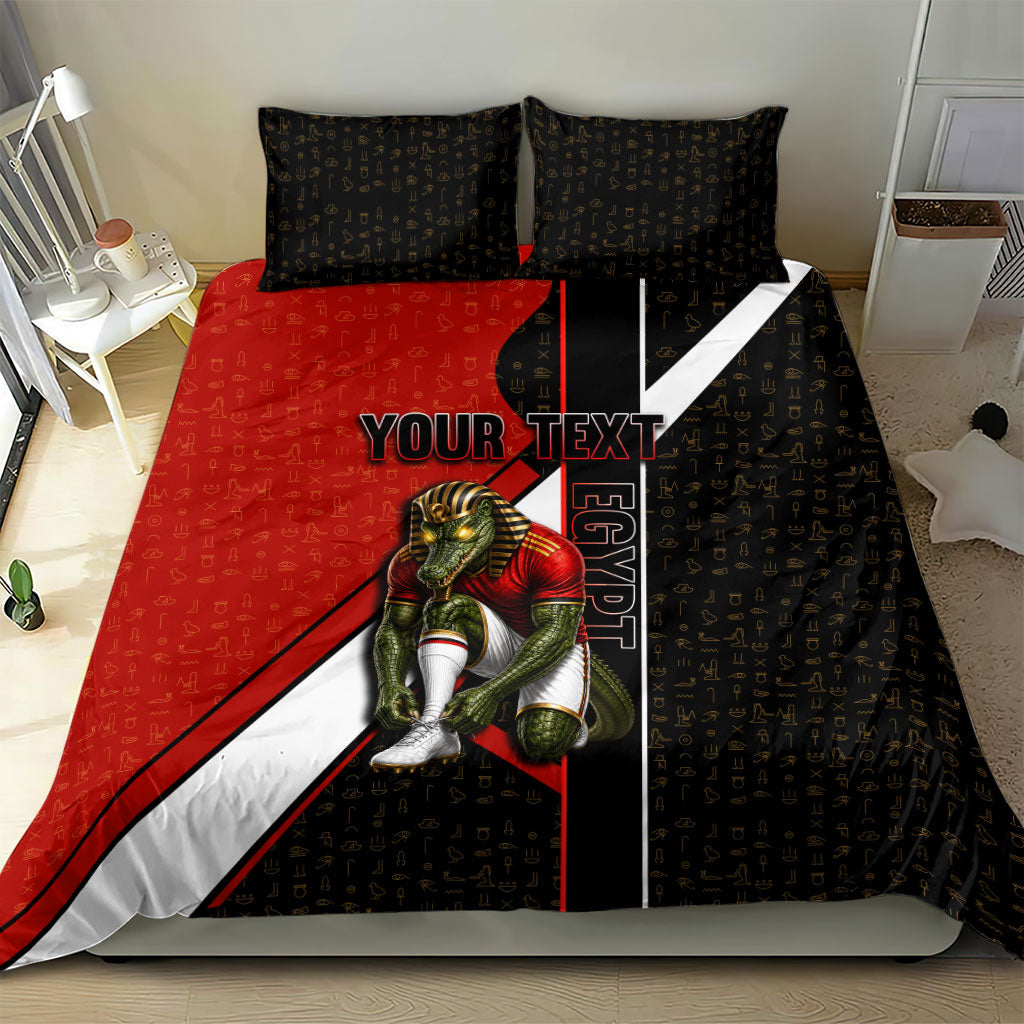 Personalized Egypt Soccer Sobek Crocodile Mascot Bedding Set Ancient Egyptian Hieroglyphic Stripe