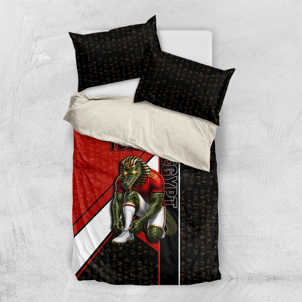 Personalized Egypt Soccer Sobek Crocodile Mascot Bedding Set Ancient Egyptian Hieroglyphic Stripe