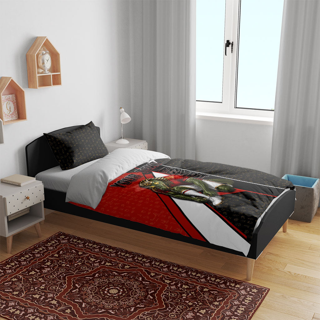 Personalized Egypt Soccer Sobek Crocodile Mascot Bedding Set Ancient Egyptian Hieroglyphic Stripe