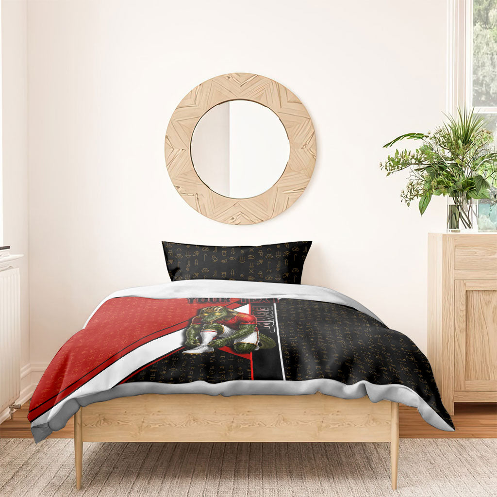 Personalized Egypt Soccer Sobek Crocodile Mascot Bedding Set Ancient Egyptian Hieroglyphic Stripe