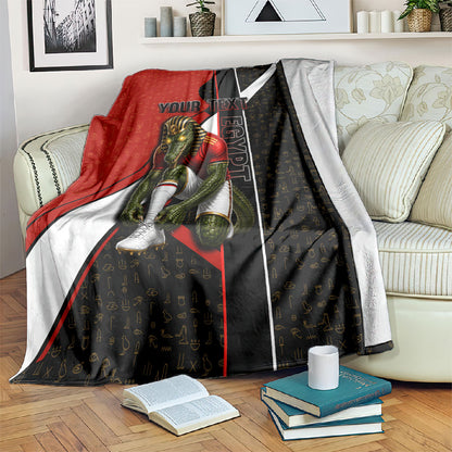 Personalized Egypt Soccer Sobek Crocodile Mascot Blanket Ancient Egyptian Hieroglyphic Stripe