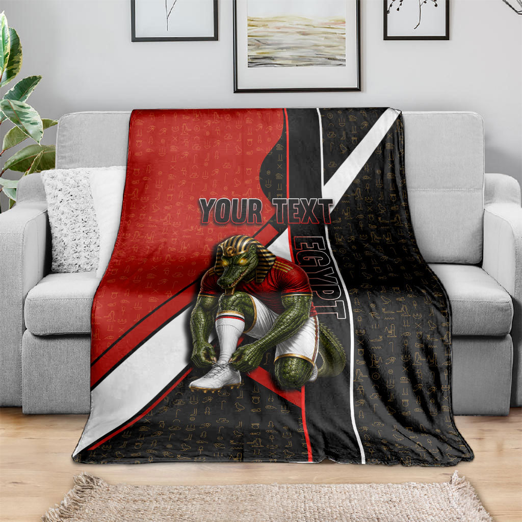 Personalized Egypt Soccer Sobek Crocodile Mascot Blanket Ancient Egyptian Hieroglyphic Stripe