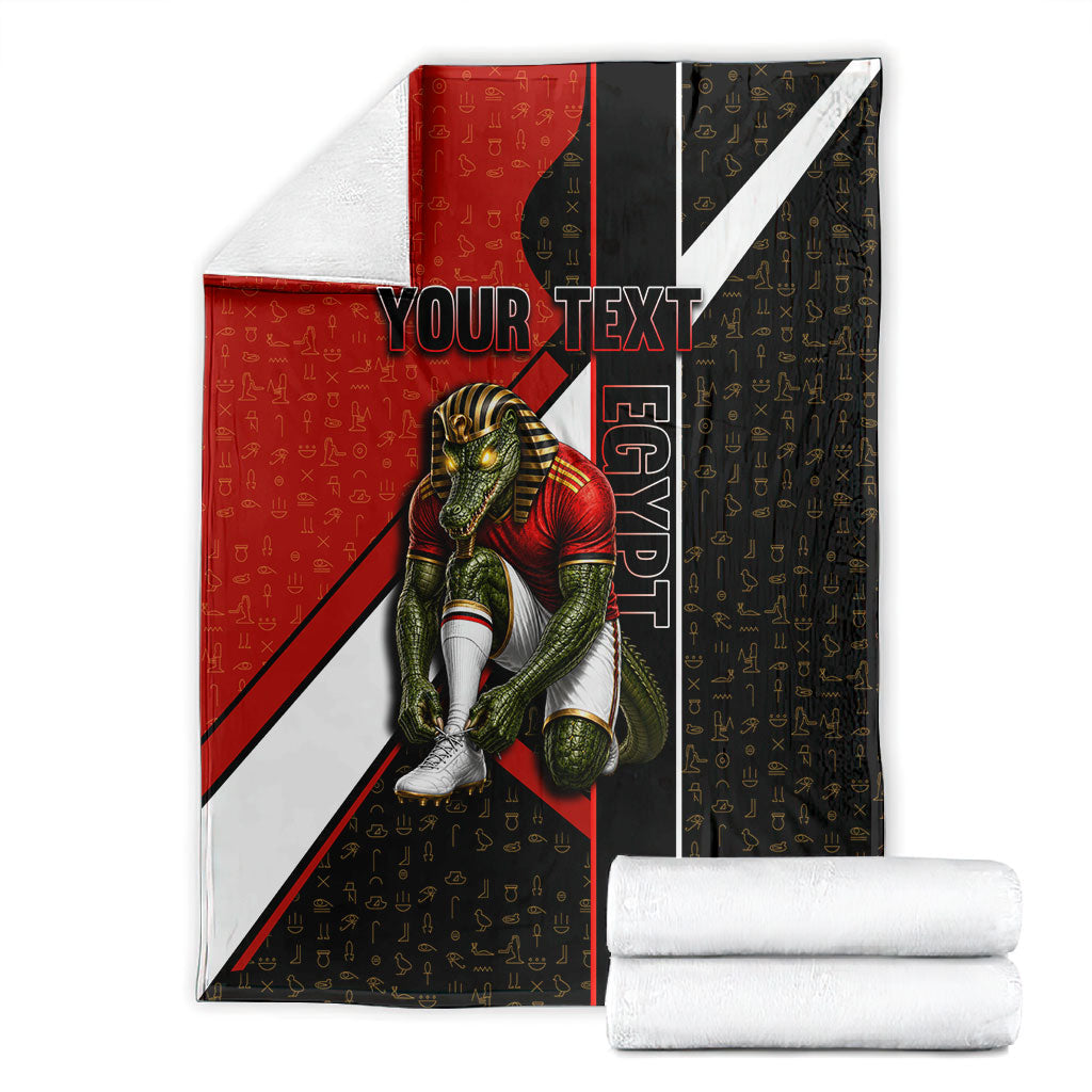 Personalized Egypt Soccer Sobek Crocodile Mascot Blanket Ancient Egyptian Hieroglyphic Stripe