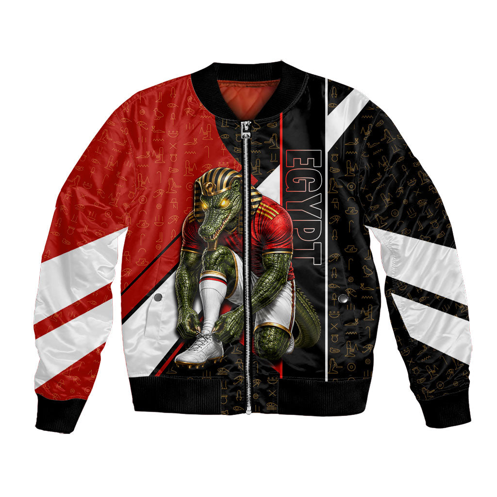 Personalized Egypt Soccer Sobek Crocodile Mascot Bomber Jacket Ancient Egyptian Hieroglyphic Stripe