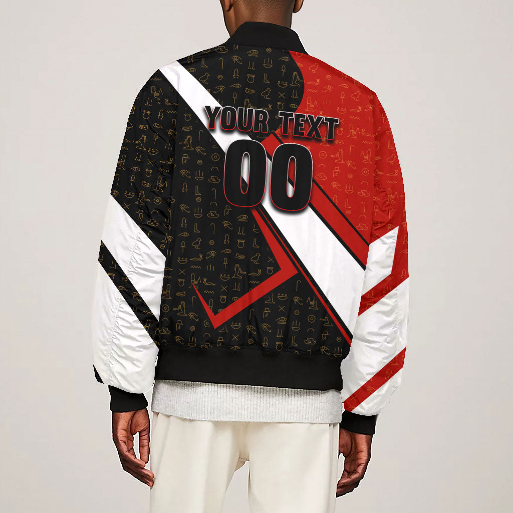 Personalized Egypt Soccer Sobek Crocodile Mascot Bomber Jacket Ancient Egyptian Hieroglyphic Stripe