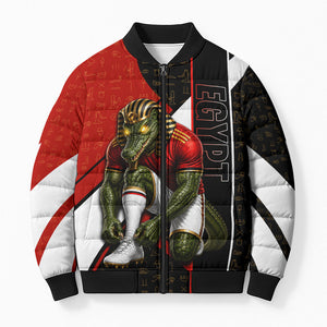 Personalized Egypt Soccer Sobek Crocodile Mascot Bomber Puffer Jacket Ancient Egyptian Hieroglyphic Stripe