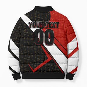 Personalized Egypt Soccer Sobek Crocodile Mascot Bomber Puffer Jacket Ancient Egyptian Hieroglyphic Stripe