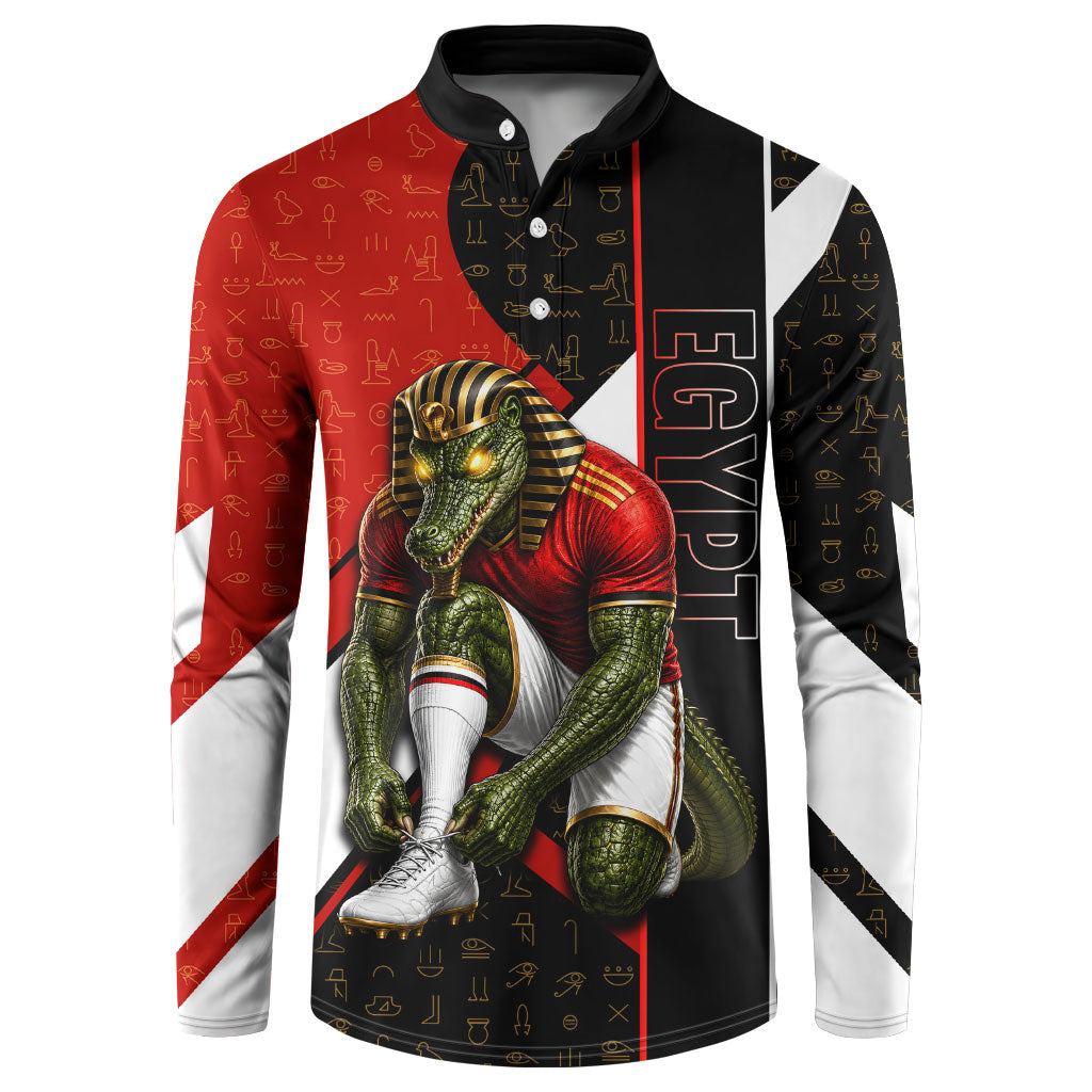 Personalized Egypt Soccer Sobek Crocodile Mascot Button Sweatshirt Ancient Egyptian Hieroglyphic Stripe