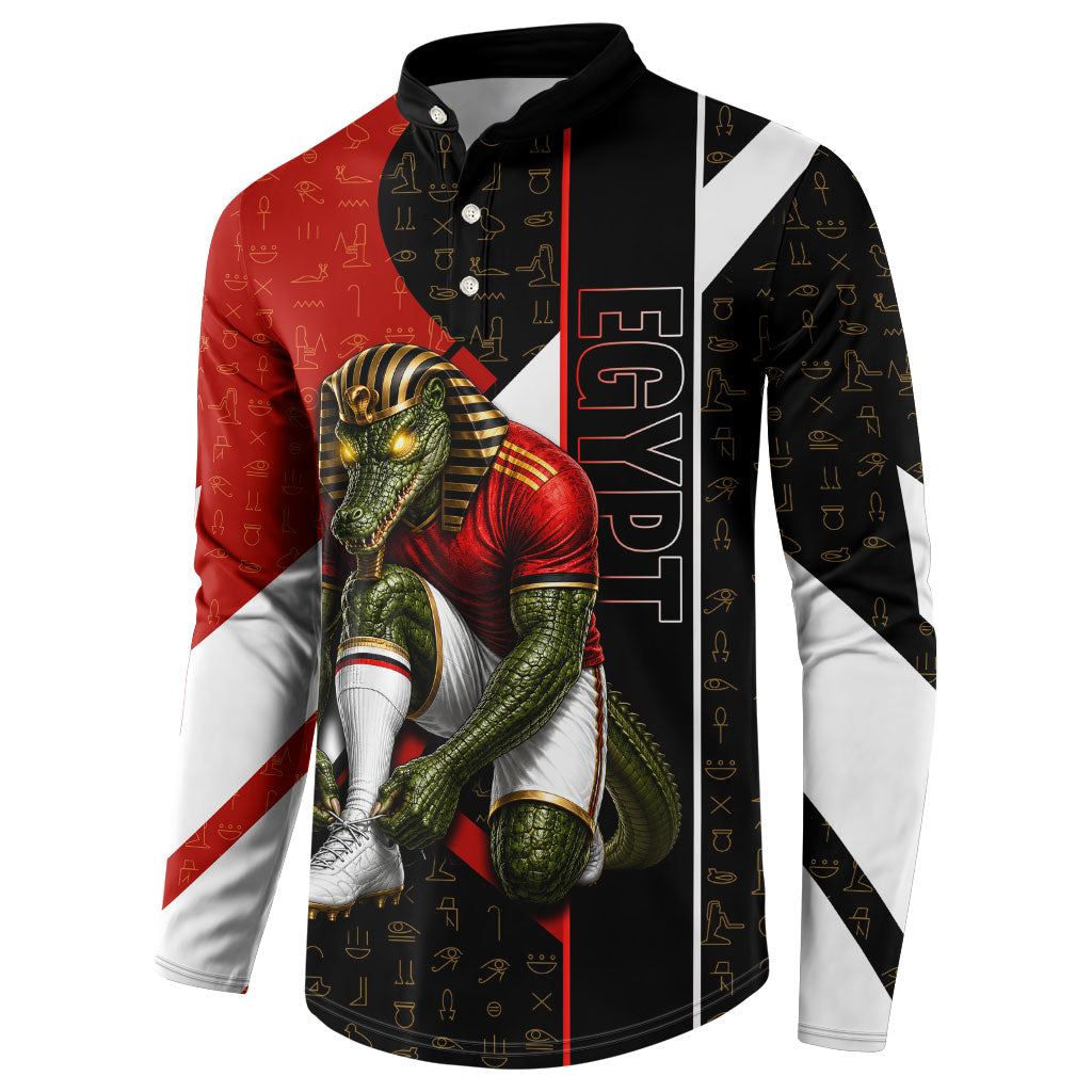 Personalized Egypt Soccer Sobek Crocodile Mascot Button Sweatshirt Ancient Egyptian Hieroglyphic Stripe
