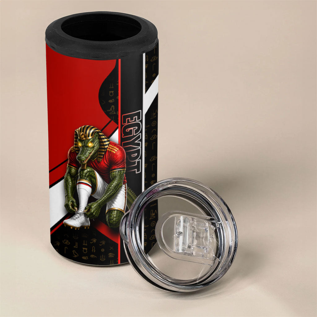 Personalized Egypt Soccer Sobek Crocodile Mascot 4 in 1 Can Cooler Tumbler Ancient Egyptian Hieroglyphic Stripe