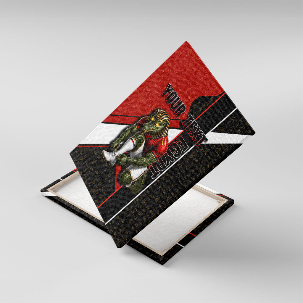 Personalized Egypt Soccer Sobek Crocodile Mascot Canvas Wall Art Ancient Egyptian Hieroglyphic Stripe