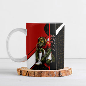 Personalized Egypt Soccer Sobek Crocodile Mascot Ceramic Mug Ancient Egyptian Hieroglyphic Stripe