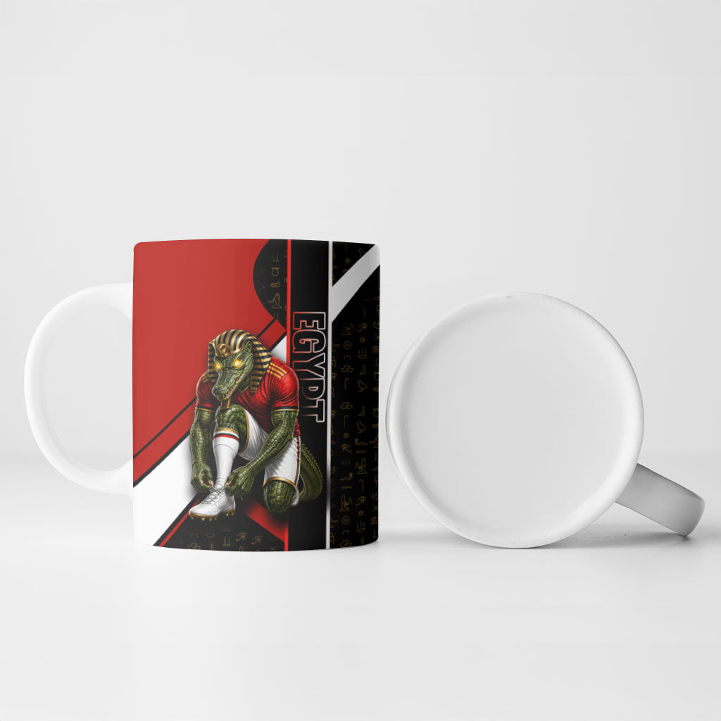 Personalized Egypt Soccer Sobek Crocodile Mascot Ceramic Mug Ancient Egyptian Hieroglyphic Stripe