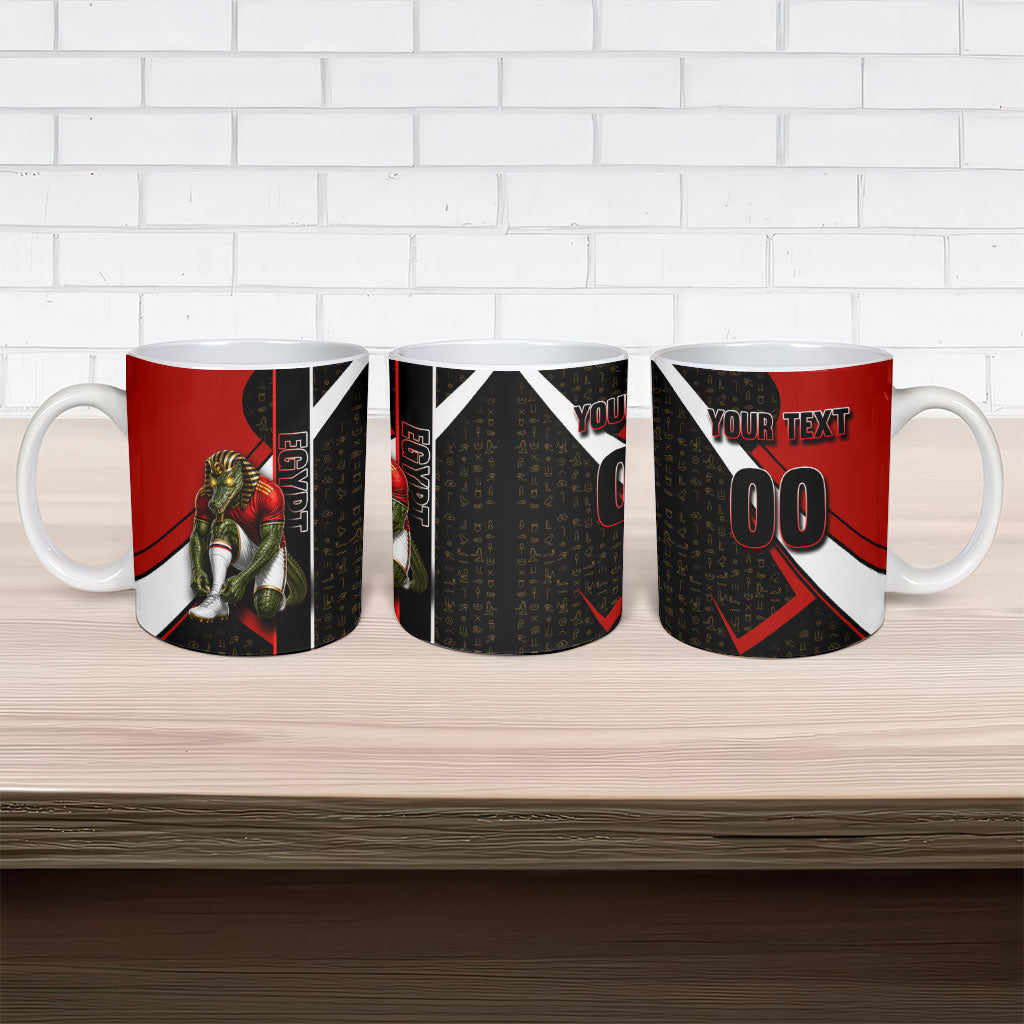 Personalized Egypt Soccer Sobek Crocodile Mascot Ceramic Mug Ancient Egyptian Hieroglyphic Stripe