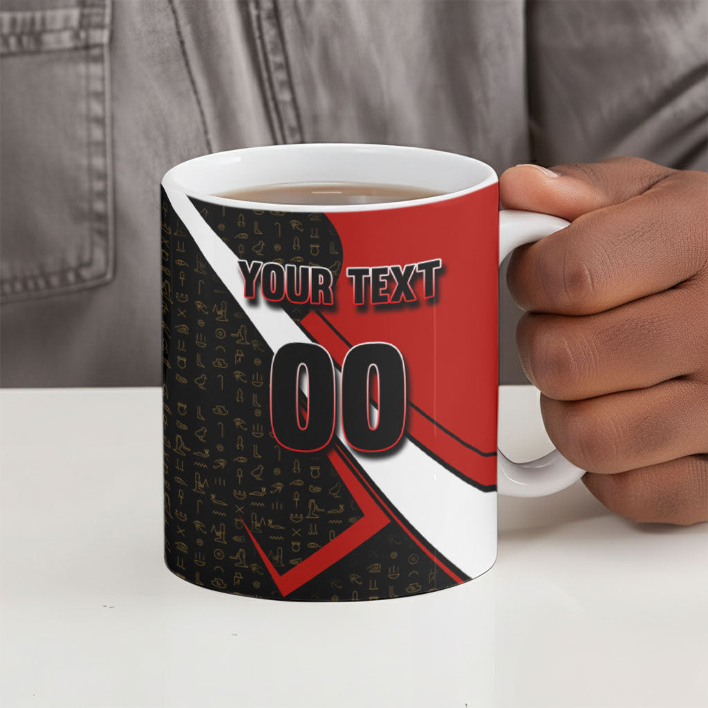 Personalized Egypt Soccer Sobek Crocodile Mascot Ceramic Mug Ancient Egyptian Hieroglyphic Stripe