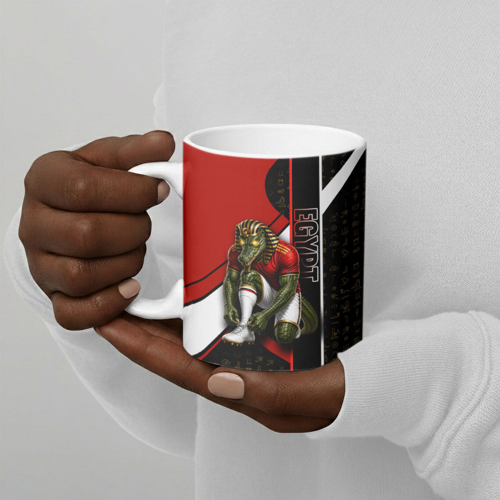 Personalized Egypt Soccer Sobek Crocodile Mascot Ceramic Mug Ancient Egyptian Hieroglyphic Stripe