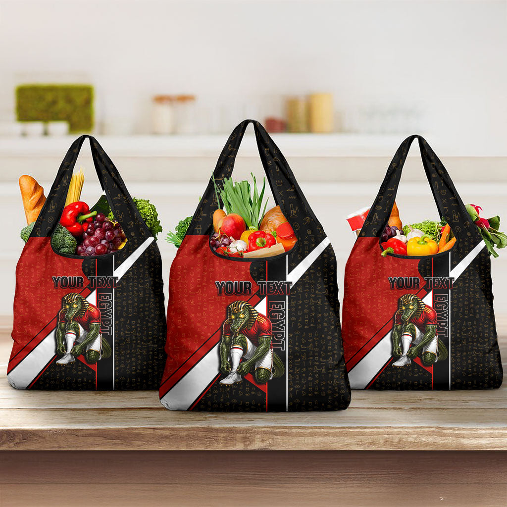 Personalized Egypt Soccer Sobek Crocodile Mascot Grocery Bag Ancient Egyptian Hieroglyphic Stripe