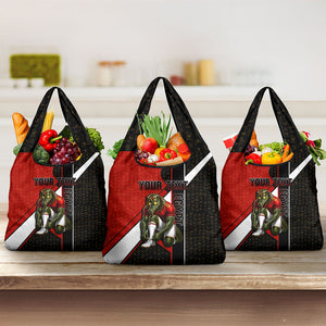 Personalized Egypt Soccer Sobek Crocodile Mascot Grocery Bag Ancient Egyptian Hieroglyphic Stripe