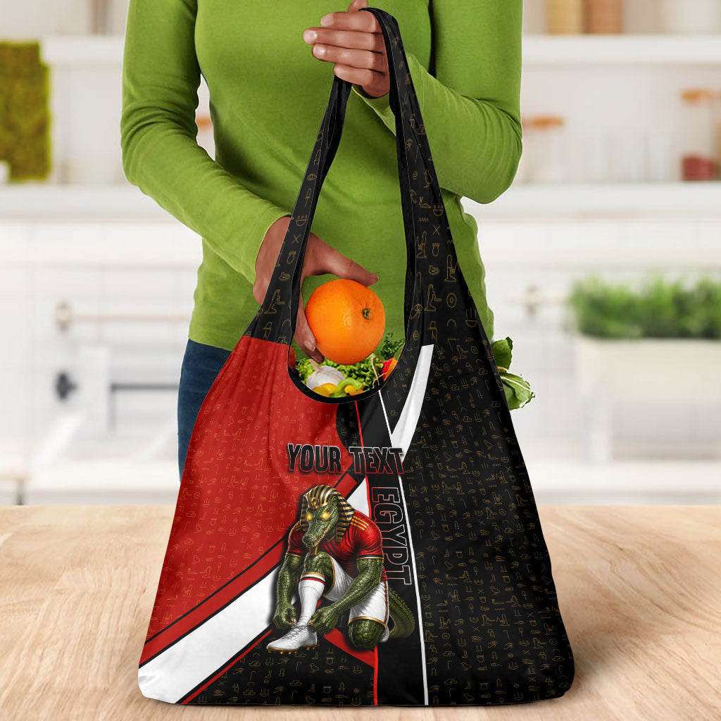 Personalized Egypt Soccer Sobek Crocodile Mascot Grocery Bag Ancient Egyptian Hieroglyphic Stripe