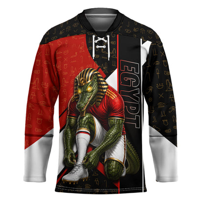 Personalized Egypt Soccer Sobek Crocodile Mascot Hockey Jersey Ancient Egyptian Hieroglyphic Stripe